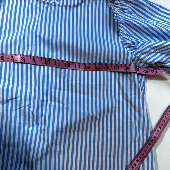 Pomander Place Tuckernuck Blue & White Striped Poplin Lightweight Ruffle Top S - Picture 12 of 14
